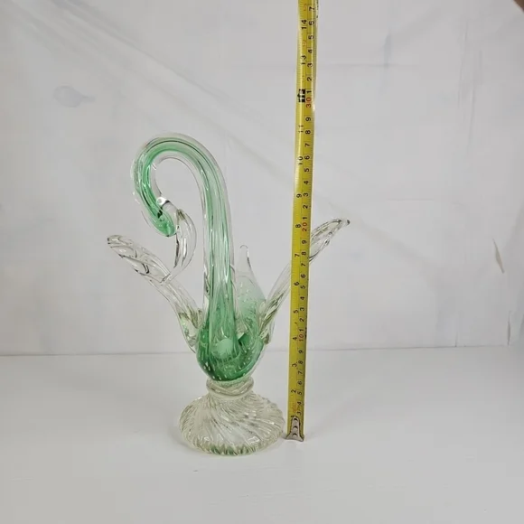 Vintage Murano Art Glass Swan Bird Clear and Green Italy Very Rare Pieces